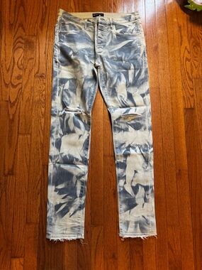 Men’s Skinny Tie-Dye Blue Distressed Jeans